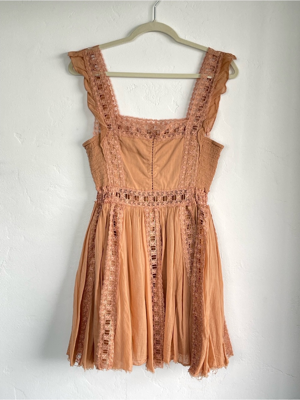 Peach Lace-Panel Mini Dress